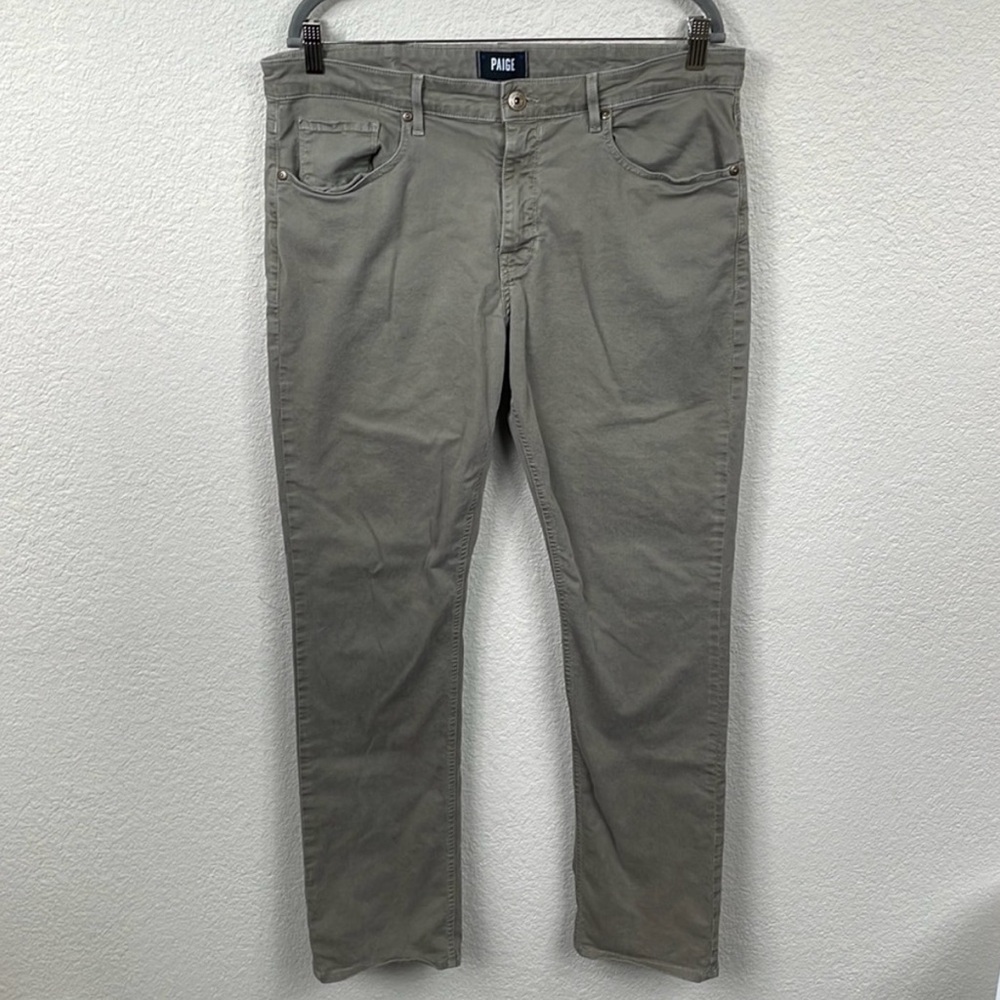 Paige Federal Slim Straight Leg Twill Pants Desert Taupe Gray Neutral Sz 36